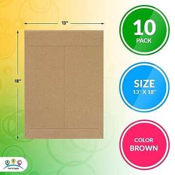 ABC Rigid Mailers, 13 x 18 Inch. Pack of 10 Brown Cardboard Photo Mailers Rigid with Sturdy Glue, Tear-Off Strip. CD Mailers Cardboard. 550 GSM Rigid Mailing Envelopes Hard. Rigid Mailers Kraft