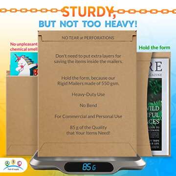 ABC Rigid Mailers, 13 x 18 Inch. Pack of 10 Brown Cardboard Photo Mailers Rigid with Sturdy Glue, Tear-Off Strip. CD Mailers Cardboard. 550 GSM Rigid Mailing Envelopes Hard. Rigid Mailers Kraft