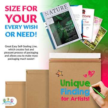 ABC Rigid Mailers, 13 x 18 Inch. Pack of 10 Brown Cardboard Photo Mailers Rigid with Sturdy Glue, Tear-Off Strip. CD Mailers Cardboard. 550 GSM Rigid Mailing Envelopes Hard. Rigid Mailers Kraft