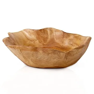 DeziWood Hand Carved Wooden Bowls - Unique Farmhouse Decor & Multi-Use Display