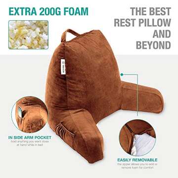 Vekkia Reading Pillow with Memory Foam and Support Arms