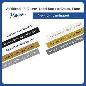 Brother P-touch TZe-PR851 Black Print on Premium Glitter Gold Laminated Tape 24mm (0.94”) wide x 8m (26.2’) long