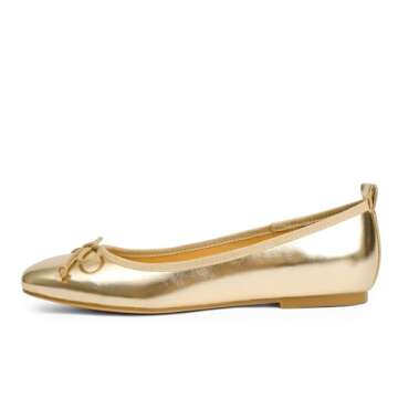 Modatope Womens Flats Comfortable Dressy Gold Ballet Ballerina Bow Bowknot Closed Square Toe Slip on Flats Shoes Size 6