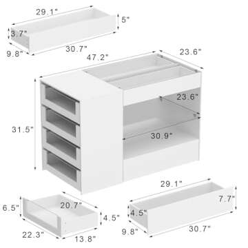 Homsee Wardrobe Armoire Bedroom Island with Glass Top, Glass Display Shelf & 6 Drawers, Wooden Close...