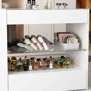 Homsee Wardrobe Armoire Bedroom Island with Glass Top, Glass Display Shelf & 6 Drawers, Wooden Closet Storage Cabinet with Open Shelves for Bedroom, Shops, White