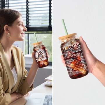 CORCUP Teacher Gifts For Women Teacher Appreciation Gifts Teacher Gift - It Takes a Big Heart To Shape Little Mind 16oz Can Shaped Glass Cup with Lid Straw