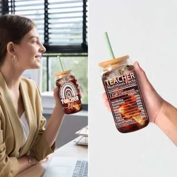 CORCUP Teacher Gifts For Women Teacher Appreciation Gifts Teacher Gift - It Takes a Big Heart To Shape Little Mind 16oz Can Shaped Glass Cup with Lid Straw