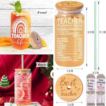 CORCUP Teacher Gifts For Women Teacher Appreciation Gifts Teacher Gift - It Takes a Big Heart To Shape Little Mind 16oz Can Shaped Glass Cup with Lid Straw