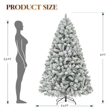 HOLLO STAR 6ft Flocked Prelit Christmas Tree with LEDs