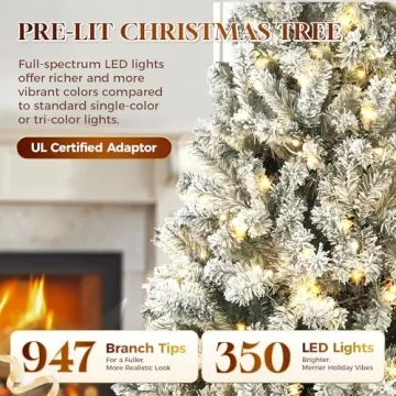 HOLLO STAR 6ft Flocked Prelit Christmas Tree with LEDs