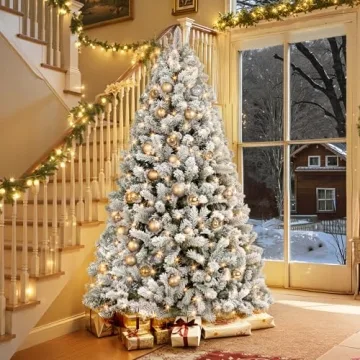 HOLLO STAR 6ft Flocked Prelit Christmas Tree with LEDs