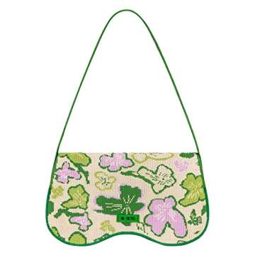 JW PEI Women's Becci Knitted Shoulder Bag - Flower Collection - Lime & Green & Pink & lvory