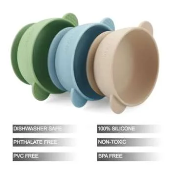 PandaEar 3 Pack Baby Bowls with Suction| Stay Put Silicone Food Bowl for Babies Kids Toddlers Infants| Food Grade Soft Safe BPA-Free Silicone (Multi-Color)