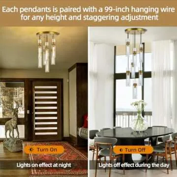 Knurldon Modern Farmhouses 7-Light Glass Pendant Light, Brass Chandelier for Dining Room, Includes Bulbs, ETL Listed