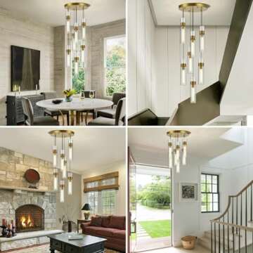 Knurldon Modern Farmhouses 7-Light Glass Pendant Light, Brass Chandelier for Dining Room, Includes Bulbs, ETL Listed
