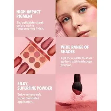 SHEGLAM Floral Flush 6-Color Blush Palette Long Lasting High Pigment Matte Pressed Powder Blush for Cheeks