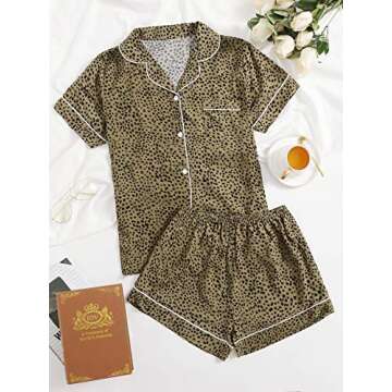 Satin Women's Short Sleeve Pajama Set Mocha Brown Large