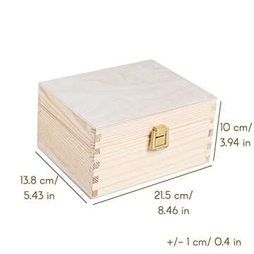 Creative Deco Wooden Storage Box Unpainted Plain | 8.42 x 5.43 x 3.93 in | Golden Latch & Lid | Perf...