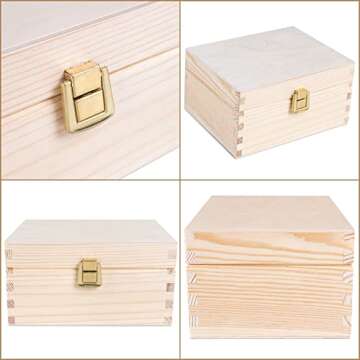 Creative Deco Wooden Storage Box Unpainted Plain | 8.42 x 5.43 x 3.93 in | Golden Latch & Lid | Perfect for Storing Valuables & Small Items in the Office or Bedroom | Jewelry Box