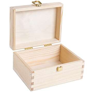 Creative Deco Wooden Storage Box Unpainted Plain | 8.42 x 5.43 x 3.93 in | Golden Latch & Lid | Perfect for Storing Valuables & Small Items in the Office or Bedroom | Jewelry Box