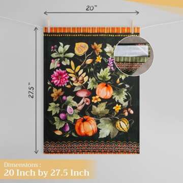 Maison d' Hermine Dishcloth Set of 3, 100% Cotton Kitchen Towel for Gifts, Kitchen, Party, Wedding, Restaurant & Camping, Pumpkin Garden - Dark Green - Thanksgiving/Christmas