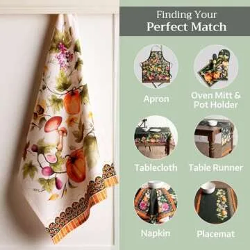 Maison d' Hermine Dishcloth Set of 3, 100% Cotton Kitchen Towel for Gifts, Kitchen, Party, Wedding, Restaurant & Camping, Pumpkin Garden - Dark Green - Thanksgiving/Christmas