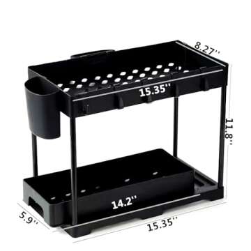 JOCHER 2-Pack Under Sink Organizers With Sliding Drawers and Hooks - Black Storage for Kitchen and Bathroom Cabinets