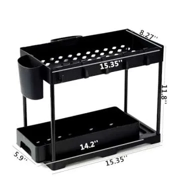 JOCHER 2-Pack Under Sink Organizers With Sliding Drawers and Hooks - Black Storage for Kitchen and Bathroom Cabinets