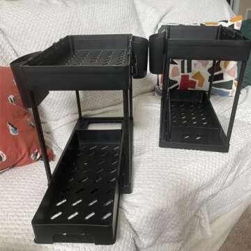 JOCHER 2-Pack Under Sink Organizers With Sliding Drawers and Hooks - Black Storage for Kitchen and Bathroom Cabinets