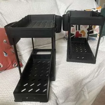 JOCHER 2-Pack Under Sink Organizers With Sliding Drawers and Hooks - Black Storage for Kitchen and Bathroom Cabinets