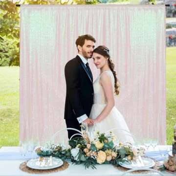 PartyDelight Iridescent 8FTx8FT Sequin Backdrop Photography Curtain Special Events Party