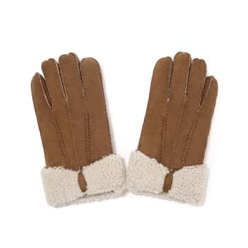 YISEVEN Women's Winter Sheepskin Shearling Leather Gloves Wing Cuffs Driving Warm Thick Fur sherpa L...