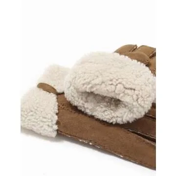 YISEVEN Women's Winter Sheepskin Shearling Leather Gloves Wing Cuffs Driving Warm Thick Fur sherpa Lined Merino Soft Wool Lining Furry for Cold Weather Driving Gifts, Dark Camel Suede L