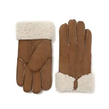 YISEVEN Women's Winter Sheepskin Shearling Leather Gloves Wing Cuffs Driving Warm Thick Fur sherpa Lined Merino Soft Wool Lining Furry for Cold Weather Driving Gifts, Dark Camel Suede L