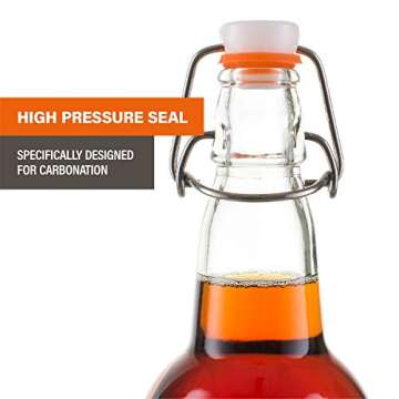 Bellemain Swing Top Grolsch Glass Bottles 16oz - CLEAR - For Brewing Kombucha Kefir Beer (6)