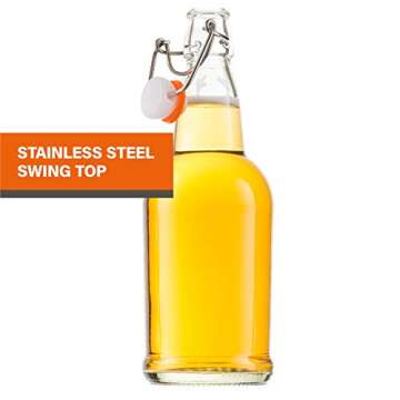 Bellemain Swing Top Grolsch Glass Bottles 16oz - CLEAR - For Brewing Kombucha Kefir Beer (6)