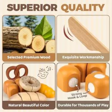 Wooden Play Food Bakery Toy Sets for Kids Kitchen Grocery Pretend Fake Food Accessories Playsets for Kids Ages 4-8 Birthday Gift for Boys Girls Educational Toys