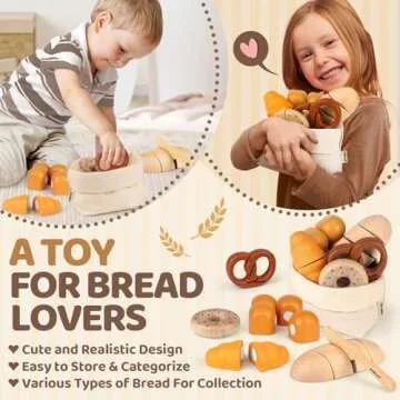 Wooden Play Food Bakery Toy Sets for Kids Kitchen Grocery Pretend Fake Food Accessories Playsets for Kids Ages 4-8 Birthday Gift for Boys Girls Educational Toys