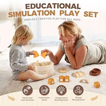 Wooden Play Food Bakery Toy Sets for Kids Kitchen Grocery Pretend Fake Food Accessories Playsets for Kids Ages 4-8 Birthday Gift for Boys Girls Educational Toys