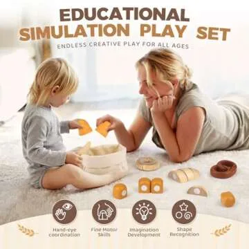 Wooden Play Food Bakery Toy Sets for Kids Kitchen Grocery Pretend Fake Food Accessories Playsets for Kids Ages 4-8 Birthday Gift for Boys Girls Educational Toys