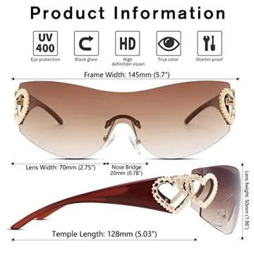 COASION Wrap Around 2000S Rimless Sunglasses for Women Men Oversized Trendy Sun Glasses Visor Shield Shades (Tea/Gradient Brown)