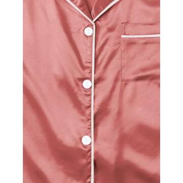 Verdusa Women's 2pc Satin Nightwear Button Front Sleepwear Short Sleeve Pajamas Set Pink S