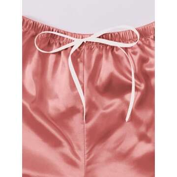 Verdusa Women's 2pc Satin Nightwear Button Front Sleepwear Short Sleeve Pajamas Set Pink S