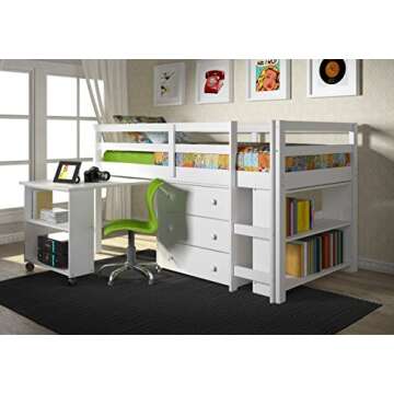 Donco Kids Study Modern Twin Low Loft Bed in White Finish