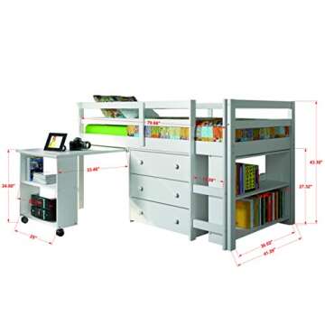Donco Kids Study Modern Twin Low Loft Bed in White Finish