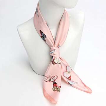 27 Inch Silk Feeling Scarf Square Satin Head Scarf Fashion Butterfly Print Neck Scarfs for Women Pin...