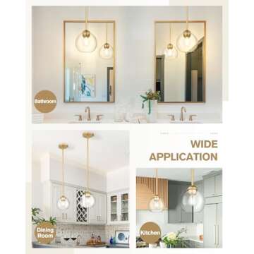 Emak Modern Gold Pendant Light Fixtures, 7 Inch Globe Pendant Lights with Clear Glass, 1 Light Hanging Lights for for Kitchen Island, Bathroom, Dining Room, Bedroom, Hallway, 2 Pack, PL119-GD-2PK
