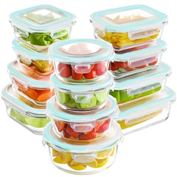 HOMBERKING 24pc Glass Food Storage Containers with Lids, Glass Meal Prep Containers, Airtight Glass ...
