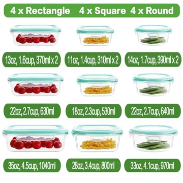 HOMBERKING 24pc Glass Food Storage Containers with Lids, Glass Meal Prep Containers, Airtight Glass Bento Boxes, BPA Free & Leak Proof, Pantry Kitchen Storage(12 lids & 12 Containers) - Blue