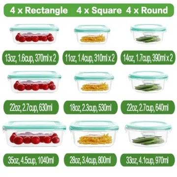 HOMBERKING 24pc Glass Food Storage Containers with Lids, Glass Meal Prep Containers, Airtight Glass Bento Boxes, BPA Free & Leak Proof, Pantry Kitchen Storage(12 lids & 12 Containers) - Blue